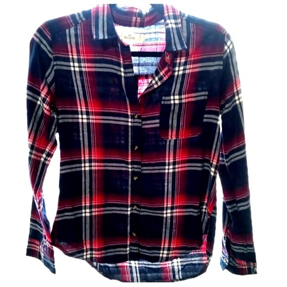 Campus Vibe Plaidcore Hollister Shirt Size S Blue Red Y2K Grunge Layering Piece - Picture 1 of 7